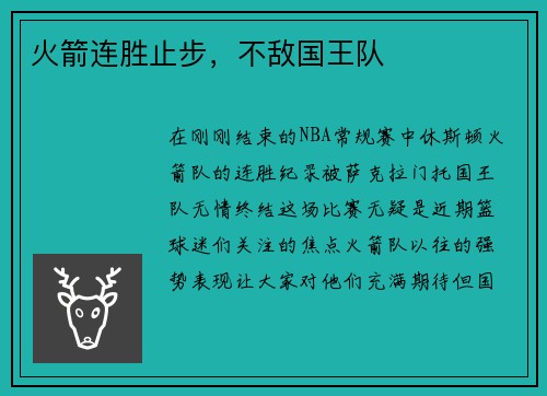 火箭连胜止步，不敌国王队